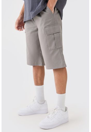 Pantaloncini Cargo lunghi grigi rilassati con vita elasticizzata, Grigio