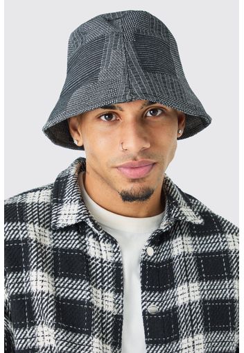 Denim Patchwork Bucket Hat, Grigio