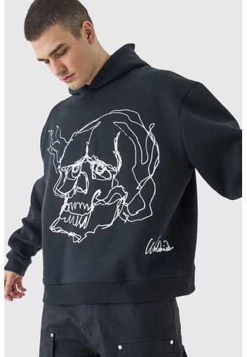 Felpa Tall squadrata oversize con grafica di teschio e cappuccio, Nero