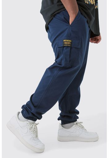 Plus Elastic Waist Twill Slim Fit Cargo Tab Trouser, Navy