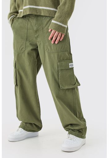 Fixed Waist Cargo Zip Trouser With Woven Tab, Verde