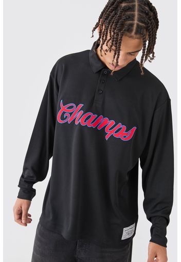 Oversized Champs Varsity Mesh Rugby Polo, Nero