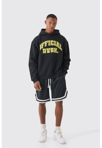 Oversized Official Varsity Hoodie And Basketball Short Set, Nero