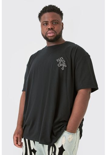 Plus Oversized Cross Embroidered T-shirt In Black, Nero