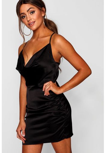 Florence Satin Cowl Neck Bodycon Dress, Nero