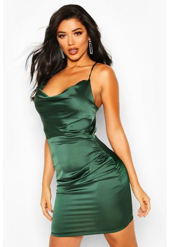 Florence Satin Cowl Neck Bodycon Dress, Verde