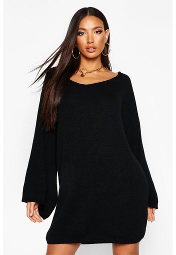 Oversized Wide Sleeve Jumper Dress, Nero