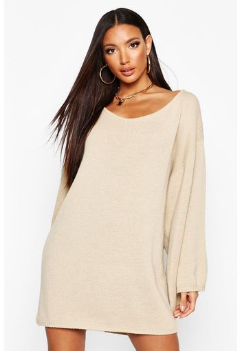 Oversized Wide Sleeve Jumper Dress, Beige