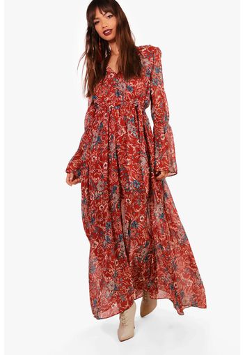 Gabriella Maxi abito con cravatta stile bohemienne, Ruggine