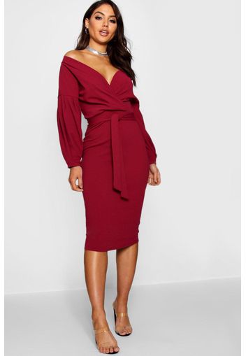 Off the Shoulder Wrap Midi Dress, Rosso