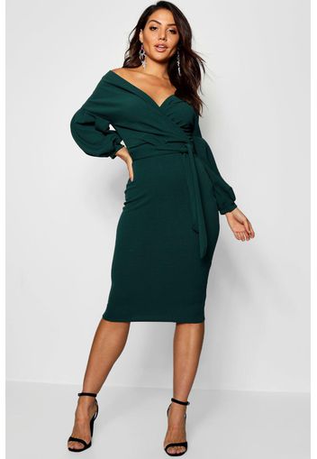 Off the Shoulder Wrap Midi Dress, Verde