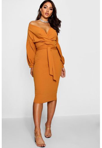 Off the Shoulder Wrap Midi Dress, Arancio