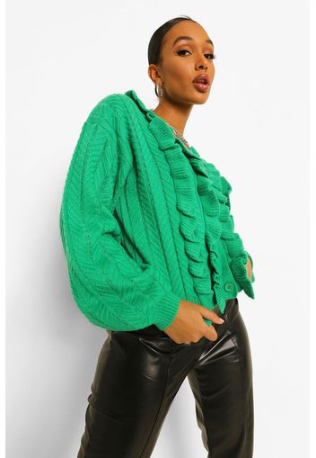 Cardigan con maniche a palloncino e volant, Verde