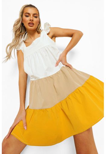 Colour Block Tiered Smock Dress, Giallo