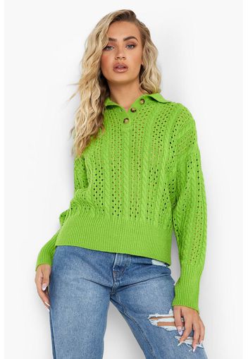 Maglione a maglia traforata intrecciata, Verde Mela