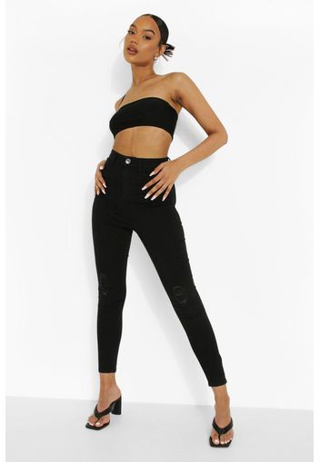 High Waisted Distressed Skinny Jean, Nero