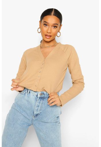 Button Through Cropped Top, Beige