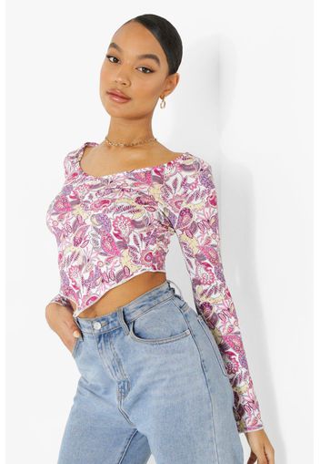 Paisley Printed Long Sleeve Top, Pink