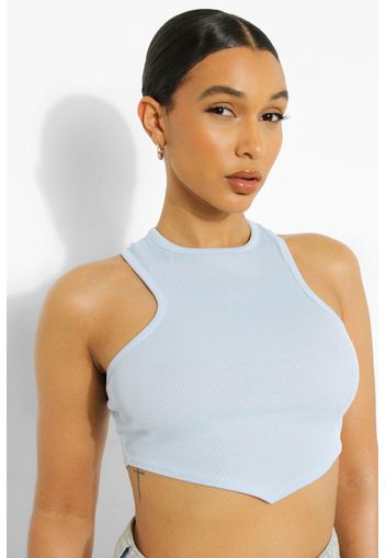 V Hem Rib Crop Top, Azzurro