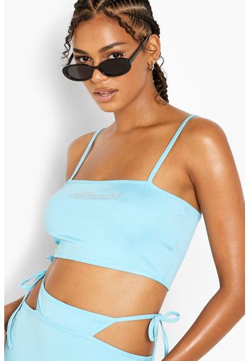 Diamante Slogan Strappy Crop, Azzurro