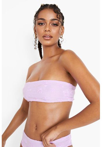 Towelling Embossed Bandeau Bikini Top, Purple