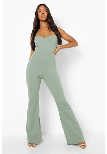 Strappy Cup Detail Flared Jumpsuit, Verde