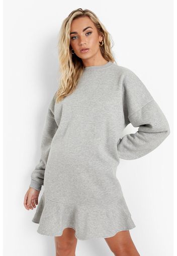 Frill Hem Crew Neck Sweat Dress, Grigio