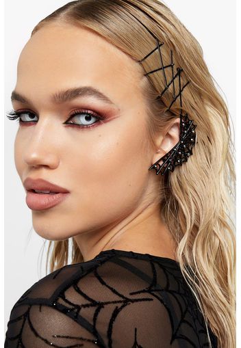 Orecchino Ear Cuff di Halloween con tela di ragno, Nero