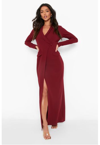 Pocket Detail Wrap Maxi Blazer Dress, Rosso