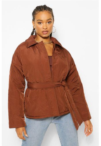 Quilted Belted Puffer Jacket, Brown