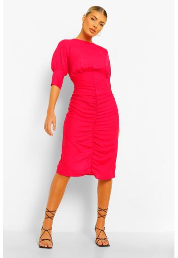 Ruched Puff Sleeve Midaxi Dress, Pink