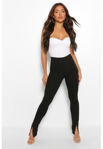 Split Front Stretch High Waisted Trousers, Nero