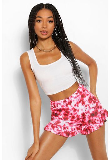 Tie Dye Rib Ruffle Hem Shorts, Rosso