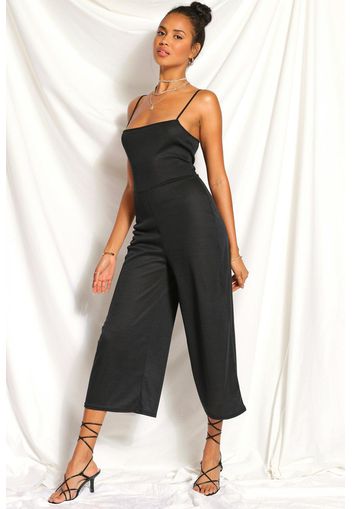 Ribbed Square Neck Culotte Jumpsuit, Nero