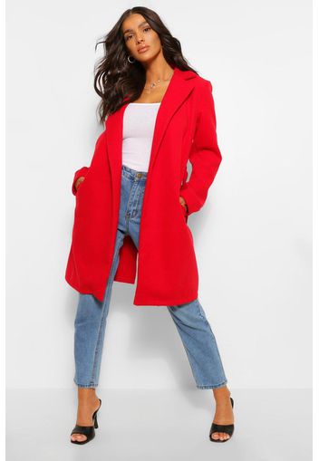 Cappotto effetto lana con cintura, Rosso