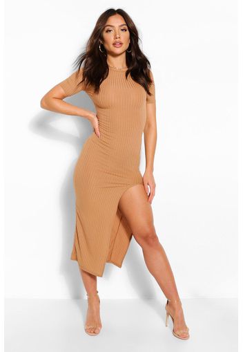 Jumbo Rib Split Side Mini Dress, Beige