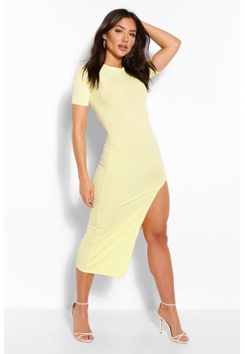 Jumbo Rib Split Side Mini Dress, Giallo