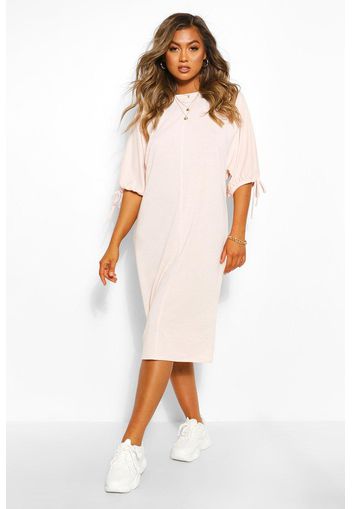 Soft Loopback Midi Dress With Tie Sleeve, Azzurro