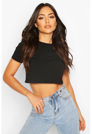 Basic Cap Sleeve Crop Top, Nero