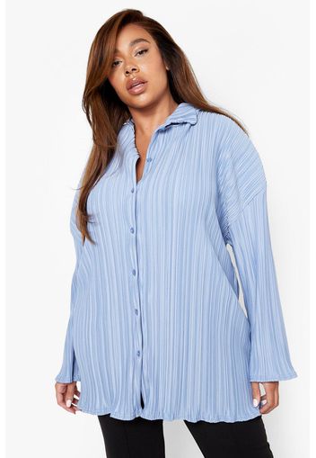 Plus Plisse Oversized Shirt, Azzurro