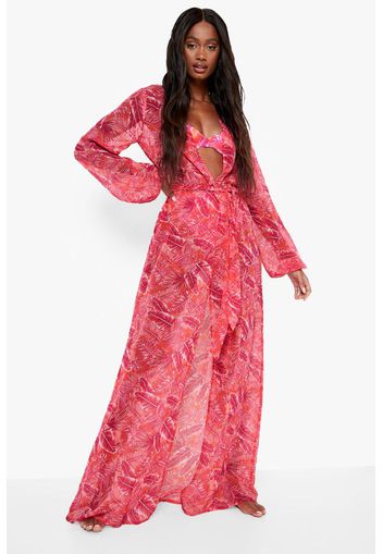 Tropicana Chiffon Maxi Beach Kimono, Pink