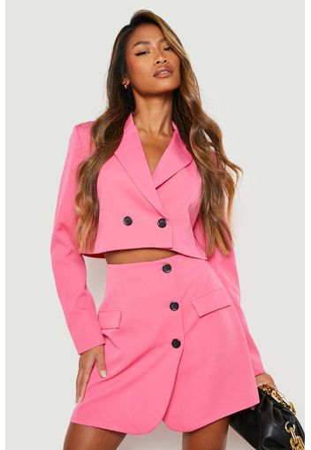 Blazer sartoriale corto con bottoni a contrasto, Pink