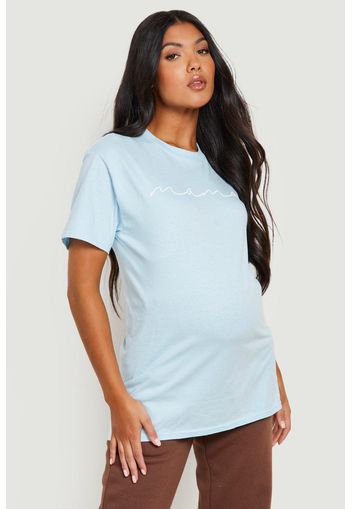 T-shirt Premaman con slogan Mama, Azzurro