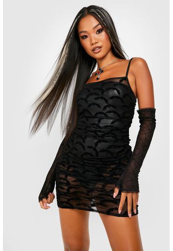 Petite Bat Mesh Mini Dress, Nero