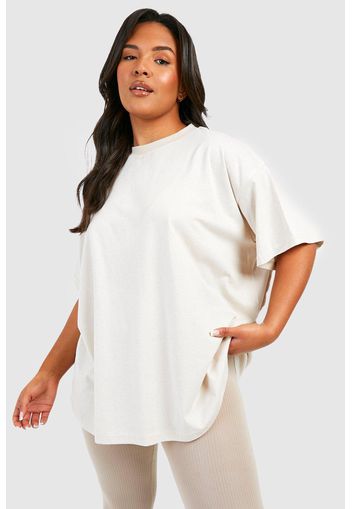 T-shirt a girocollo Plus Size Basic super oversize in cotone, Beige