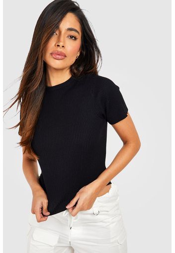 Rib Knit Crop Top, Nero