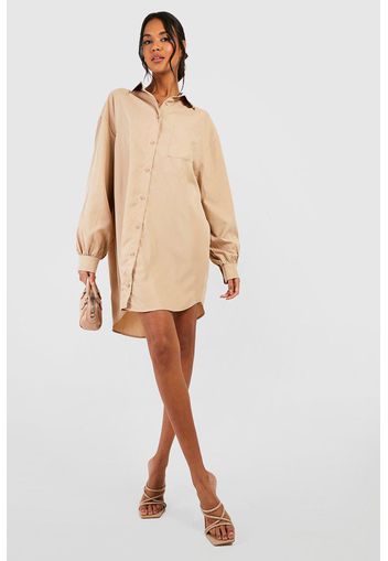 Oversized Poplin Shirt Dress, Beige