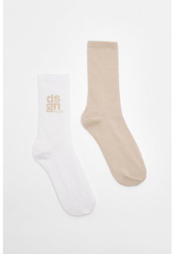 Dsgn Studio Slogan 2 Pack Sports Sock, Bianco