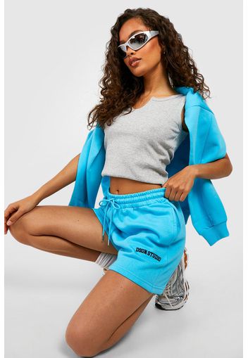 Embroidered Sweat Jogger Short, Azzurro