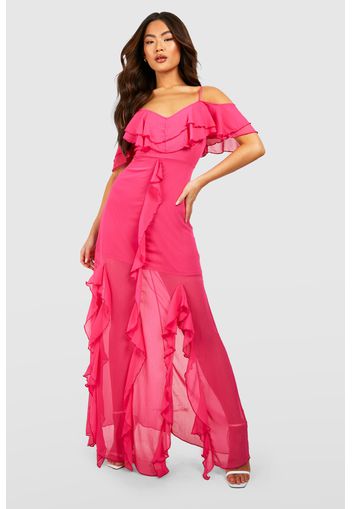 Ruffle Off The Shoulder Maxi Dress, Pink